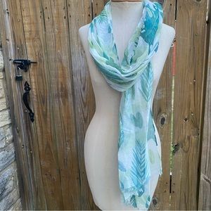 NWT New Haley Boutique semi sheer green off white spring summer leaf print scarf